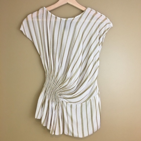 Aryn K Stripe Silk Velvet Side Gather Top - Picture 4 of 6